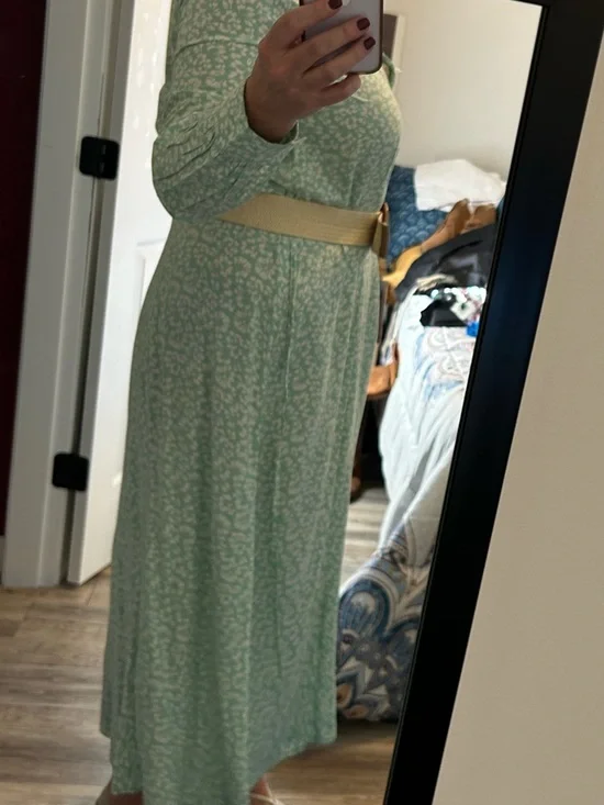 Joe Fresh Mint Green Printed Long Sleeve Midi Dress - Picture 3 of 8